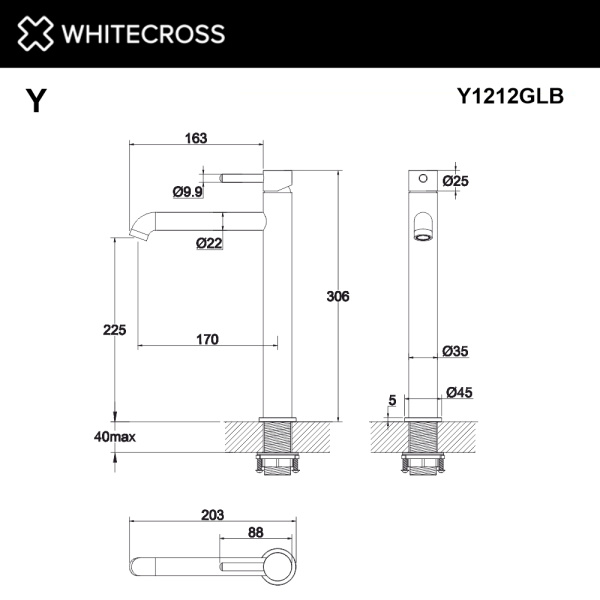 смеситель для умывальника whitecross y y1212glb, брашированное золото