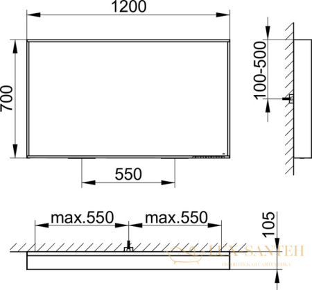 зеркало с подсветкой keuco plan, 33098143500, с подогревом, 1200x700x105 мм, к.: лакированный алюминий (трюфель)