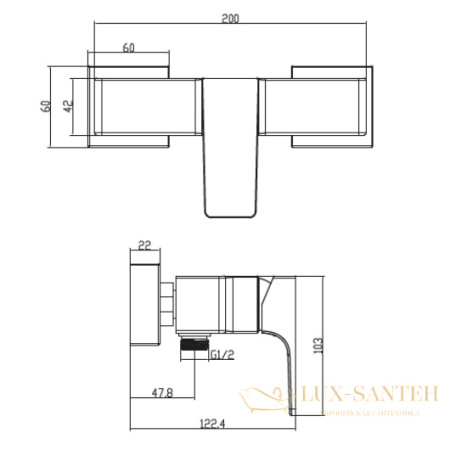 смеситель villeroy & boch architectura square tvs12500100061 для душа, хром