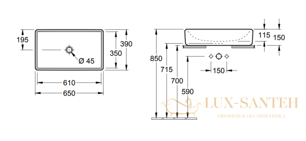 раковина villeroy & boch antheus 4a1065r1 для ванной накладная, альпийский белый