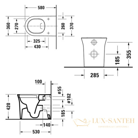 чаша приставного безободкового унитаза duravit white tulip 2001090000 rimless, белый