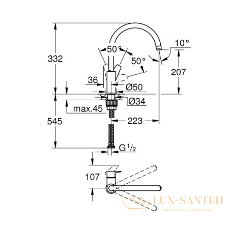 смеситель grohe bauedge 31233001 для мойки, хром