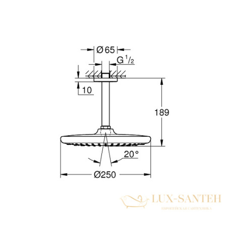 верхний душ grohe tempesta 250 26669000 с душевым кронштейном, хром