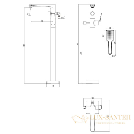 смеситель lemark bronx lm3744gm для ванны напольный, графит