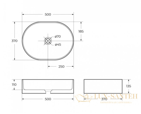 раковина накладная belbagno bb1483, 500х350х137 мм, белый