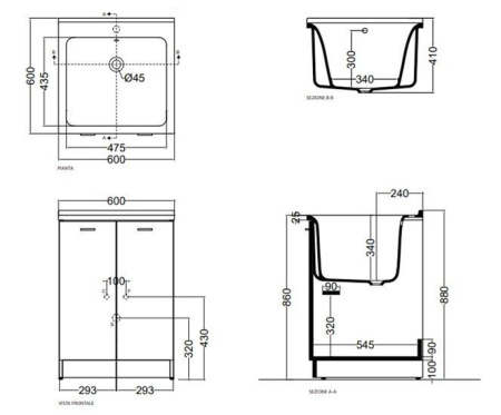 комплект kerasan aquadom 9165k3*1, 60х60см: база + раковина 029401 c 1 отв.под смеситель+выпуск с сифоном , цвет белый матовый