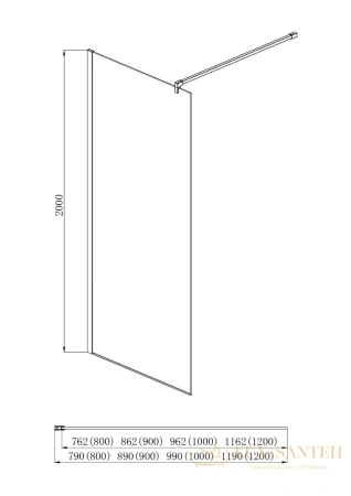 душевая перегодка aquatek aqnar6310-90 walk in с держателем 900x2000, хром