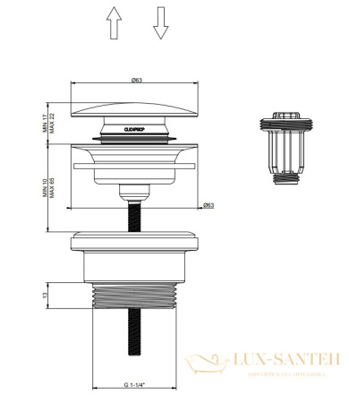 донный клапан gessi 316 54599.727 для раковины без перелива, латунь шлифованная pvd