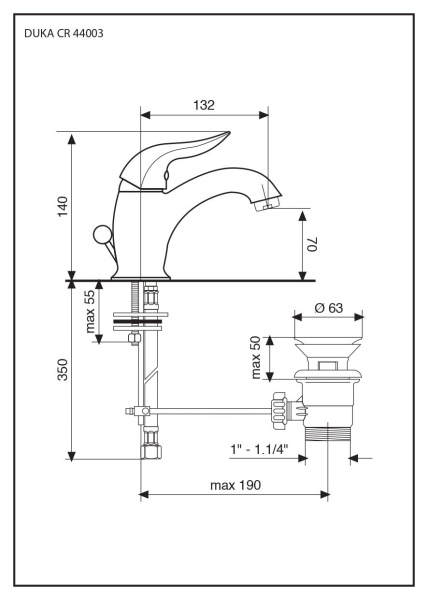 смеситель для раковины emmevi duka 44003/br с донным клапаном, бронза