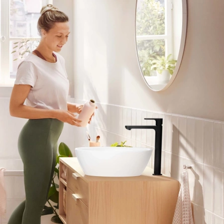 смеситель для раковины hansgrohe rebris s 72590670, с донным клапаном, черный матовый