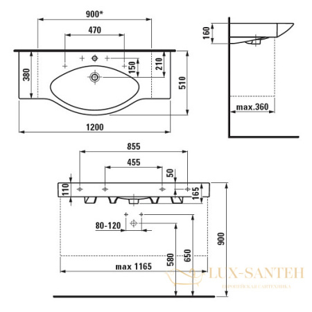 раковина laufen palace new 8.1170.4.000.104.1 1200х510 мм, белый 