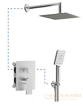 душевой комплект aqg alpha 19alpec20811 с квадратным верхним душем 25х25 см и потолочным кронштейном 20 см, никель сатин