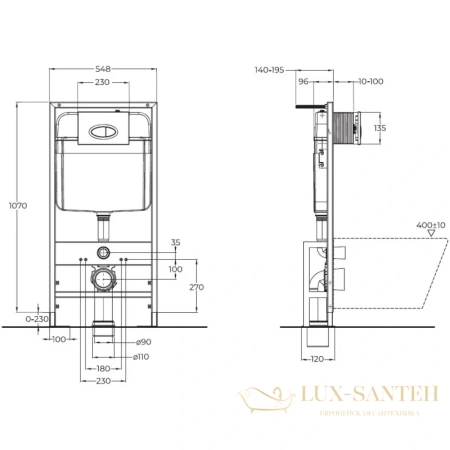 монтажный элемент для подвесного унитаза, 1070 мм belbagno bb025