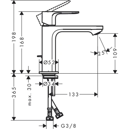 смеситель для раковины hansgrohe rebris e 72559000, с донным клапаном, хром глянцевый