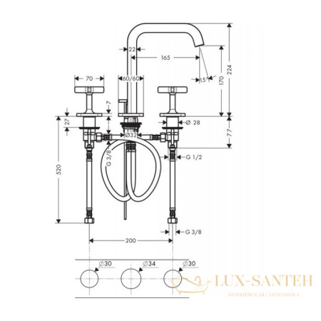 смеситель для раковины, axor citterio, 36108000, с донным клапаном, хром