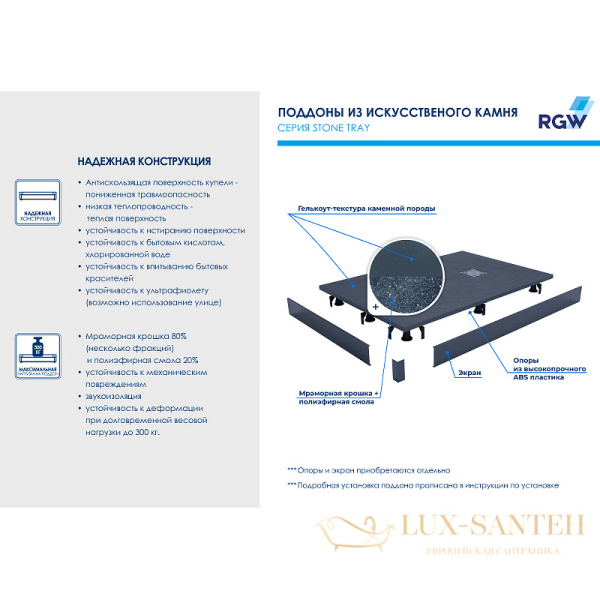 душевой поддон rgw stone tray 16152912-04 из искусственного камня st-b 120x90, черный