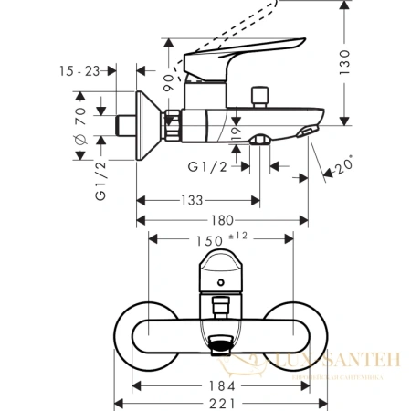 смеситель для ванны hansgrohe logis e 71403000, хром