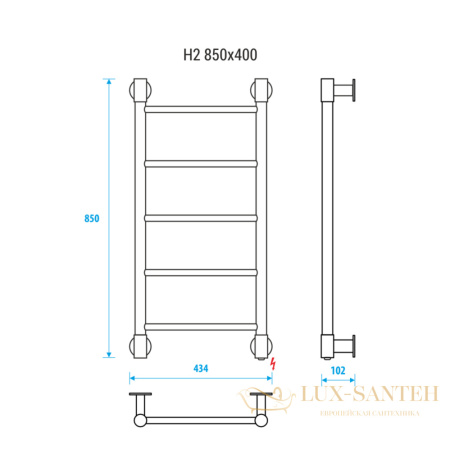 полотенцесушитель электрический energy h2 850/400 46w прямая, хром