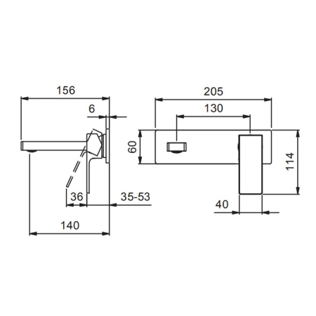 смеситель для раковины, fantini mint, 34 02 f810b, встраиваемый, на 2 отв, без донного клапана, излив 140мм (наружняя часть), хром