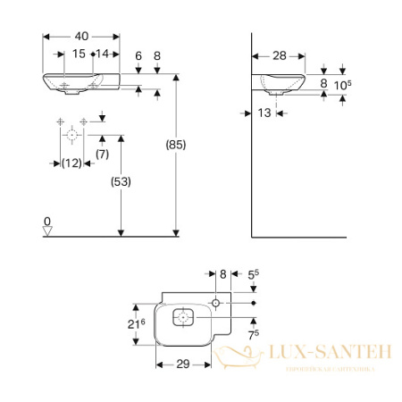 раковина geberit myday 125540600 400х280 мм, белый