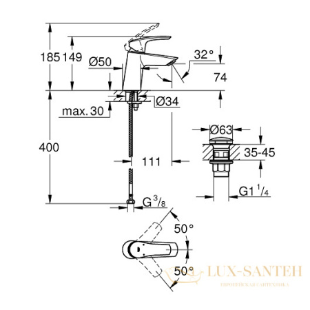 смеситель grohe eurosmart 23968003 для раковины, хром