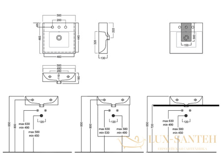 раковина hatria bahia_13 bh0500465011ts0, 50х46.5x13 см, 1 отверстие для смесителя, с переливом, подвесная/накладная, белый глянцевый