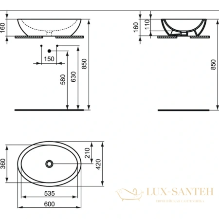 раковина чаша ideal standard strada k078401 60 см, белый