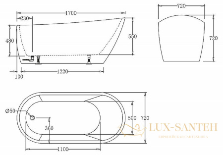 акриловая ванна belbagno bb62-1700-w0 170x72 без гидромассажа, белый