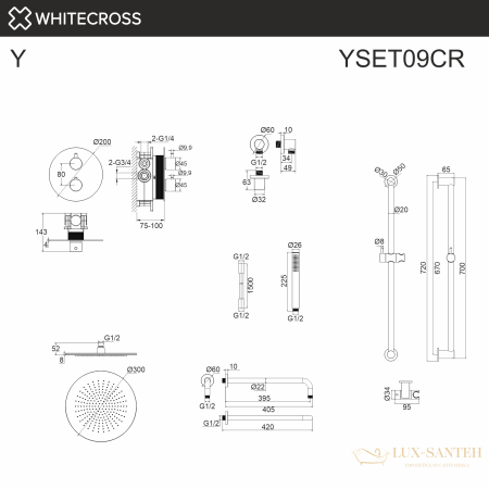 термостатическая душевая система скрытого монтажа whitecross y yset09cr, хром