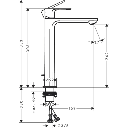 смеситель для раковины hansgrohe rebris s 72590000, с донным клапаном, хром глянцевый