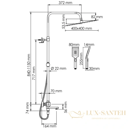 душевая система wasserkraft a199.119.126.010.ch thermo 400 мм, хром