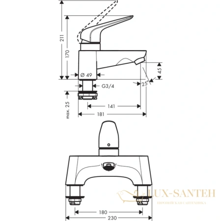 смеситель на борт ванны hansgrohe novus 71043000, хром