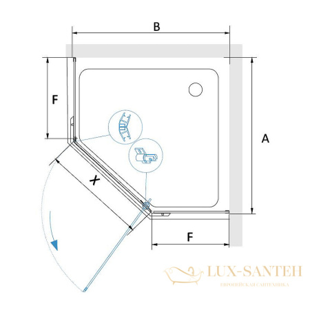 душевой уголок rgw passage 41088200-14 pa-82b 100x100, профиль черный, стекло прозрачное