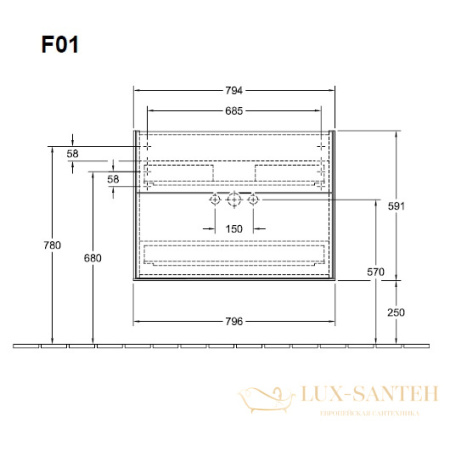 тумба под раковину villeroy & boch finion f01000gf 796х591х498 мм, белый