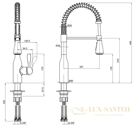 смеситель для кухни e.c.a kitchen mixers, 406218019ex, цвет хром