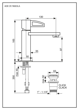 смеситель для раковины emmevi ade 78003l/a/cr с донным клапаном, хром