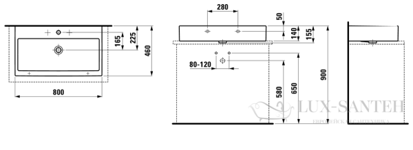 раковина laufen living 8.1743.7.000.108.1 80 см, белый глянцевый 