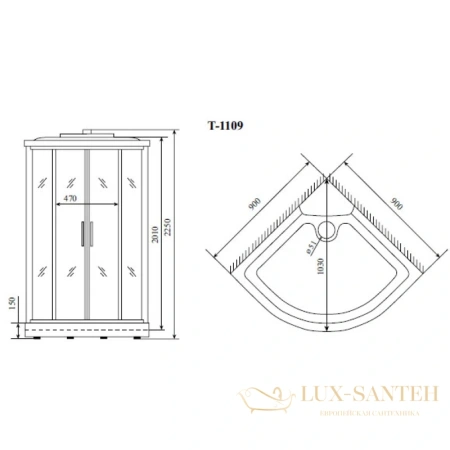 душевая кабина timo standart t-6609 s 90x90x220 см, стекло прозрачное