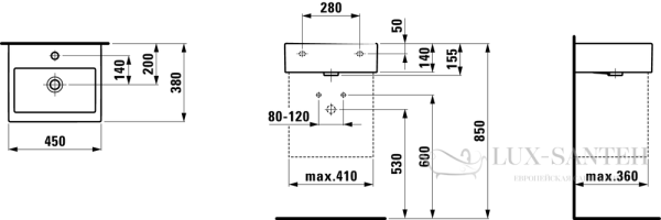 раковина laufen living 8.1543.2.000.109.1 подвесная 45 см, белый глянцевый 