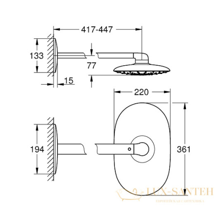 верхний душ grohe rainshower 360 mono 26450000, хром