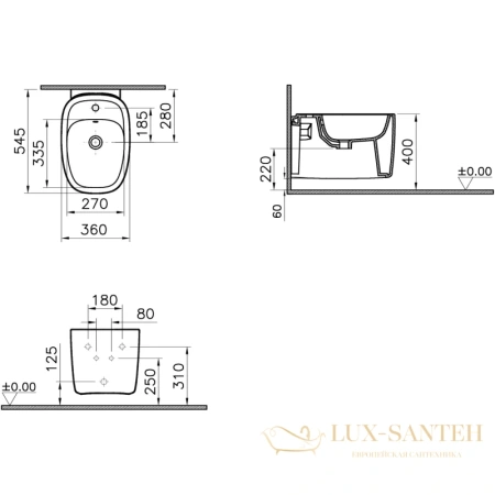 биде vitra plural 7831b401-0288 подвесное, белый матовый