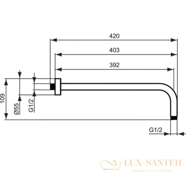 кронштейн ideal standard idealrain b9445aa для верхнего душа 400 мм l1, хром