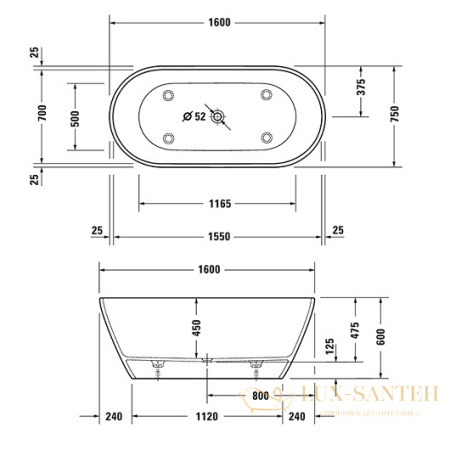 ванна duravit d-neo 700486000000000 160х75, белый