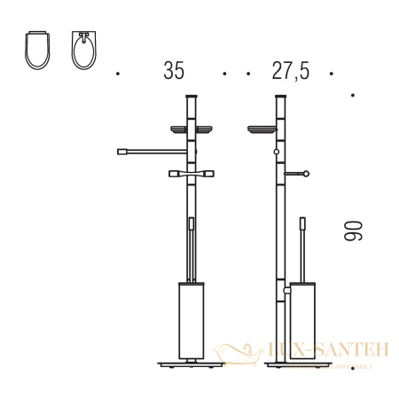 стойка colombo design isole b9413n для унитаза и биде с аксессуарами 90 см, хром
