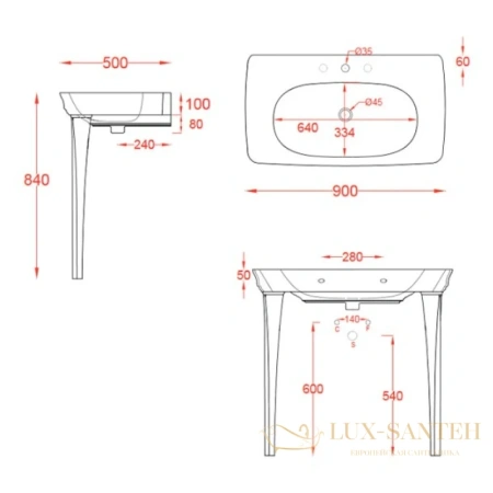 раковина artceram civitas cil002 01 00*1 90x50 см, белый