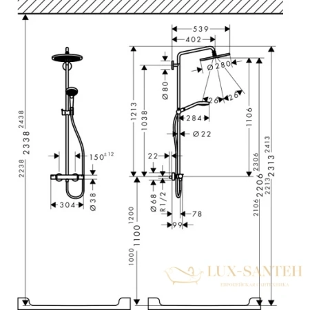 душевая стойка hansgrohe croma select s 26790000, showerpipe 280 1jet с термостатом