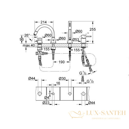 смеситель grohe grandera 19936ig0 для ванны, хром/золото