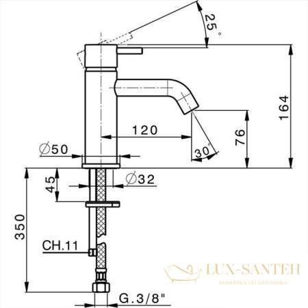 смеситель для раковины, cisal less new, ln00054021, без донного клапана, хром