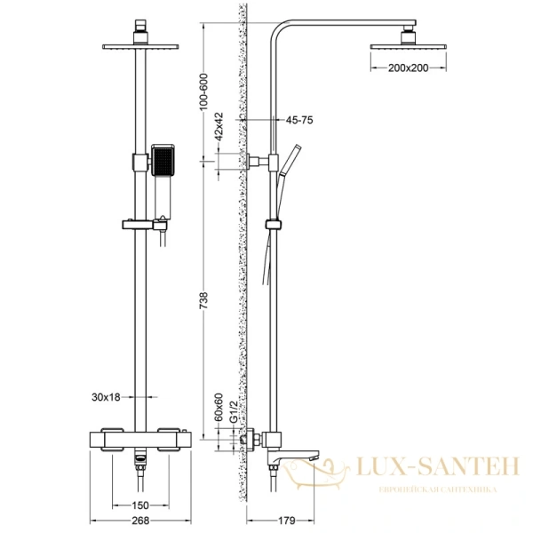 душевая система timo tetra-thermo sx-0169/00 200 мм, хром