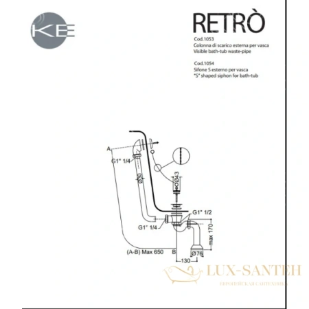 ванна kerasan retro 105593 из литого мрамора 170х77см, белый, ножки бронза